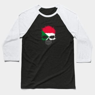 Chaotic Sudanese Flag Splatter Skull Baseball T-Shirt